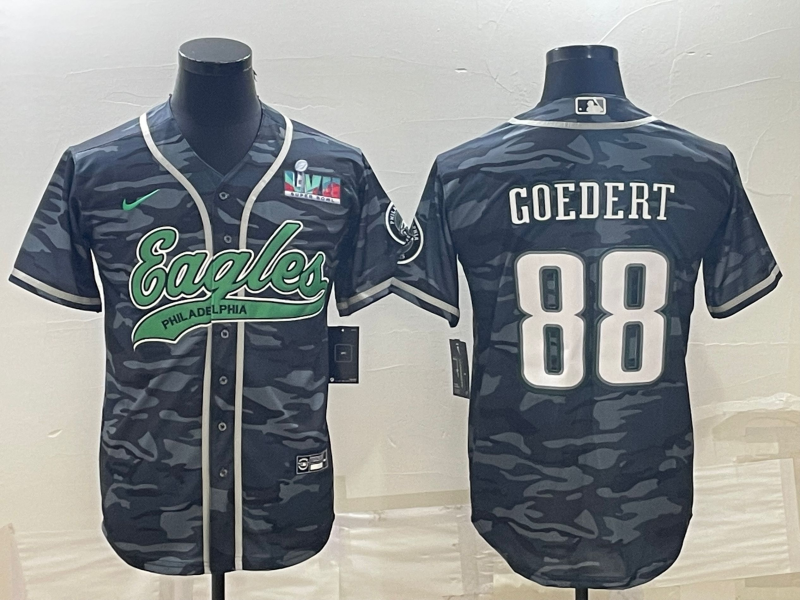 Men's Philadelphia Eagles #88 Dallas Goedert Grey Camo With Super Bowl LVII Patch Cool Base Stitched Baseball Jersey Men's Philadelphia Eagles #88 Dallas Goedert Grey Camo With Super Bowl LVII Patch Cool Base Stitched Baseball Jersey